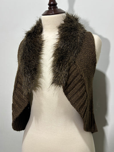Chocolate brown vest draped front and ribbed edges - alternate view