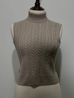 Beige cable-knit sleeveless top front view