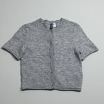 Light grey short-sleeve cropped cardigan with button front