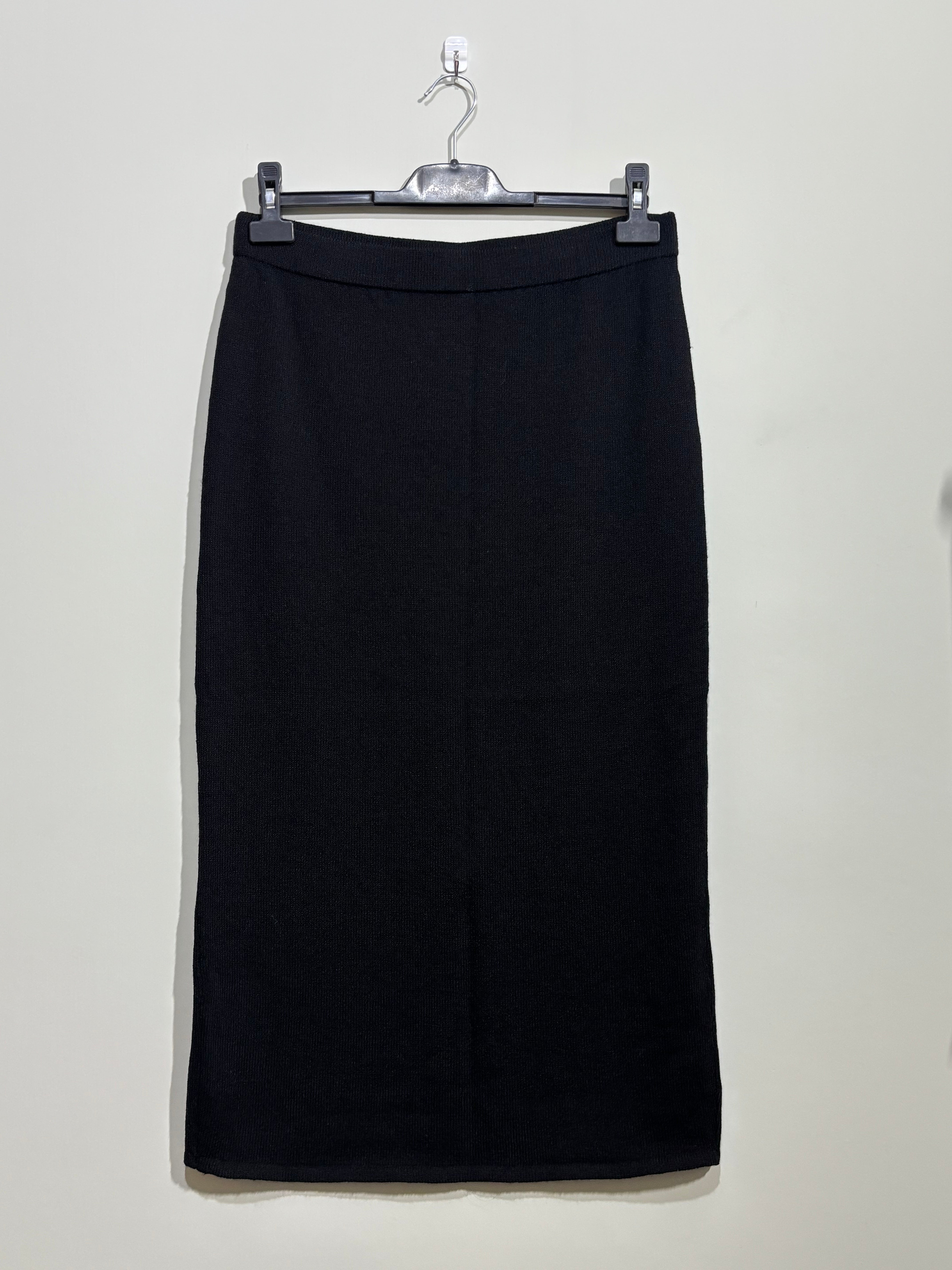 Black straight midi skirt front view