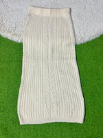 Cream cable-knit winter midi skirt with central chevron detail