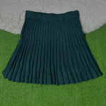 Dark green pleated winter mini skirt with ribbed waistband