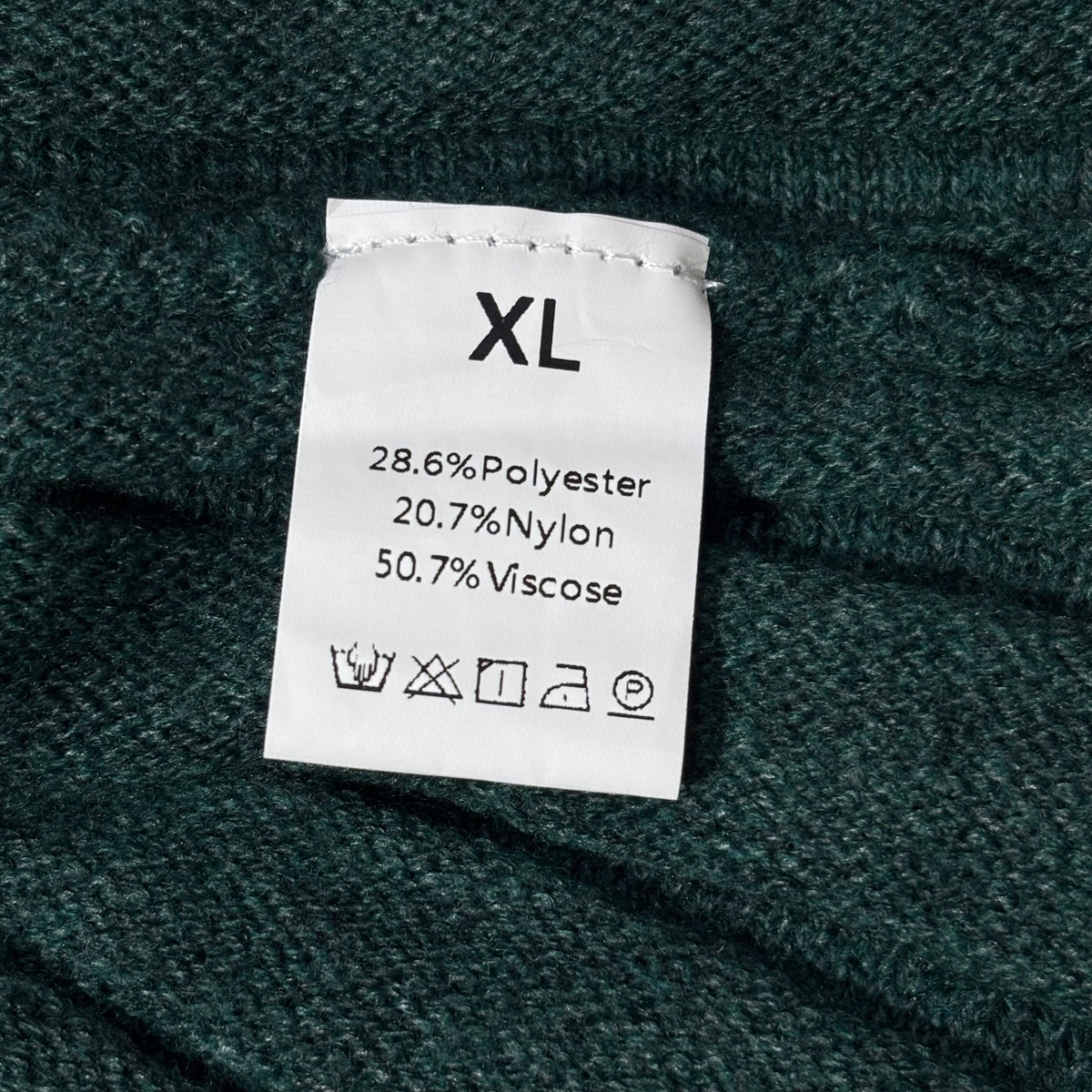 Skirt label showing XL and fabric composition