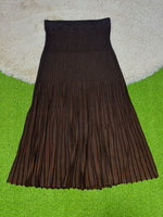 Brown pleated winter midi skirt with flared hem