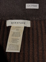 MAX STUDIO skirt label showing size XS and fabric composition