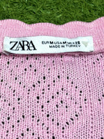 Pink Round-Neck Openwork Short-Sleeve Top
