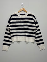 Striped long-sleeve top with ribbed neckline cuffs and hem