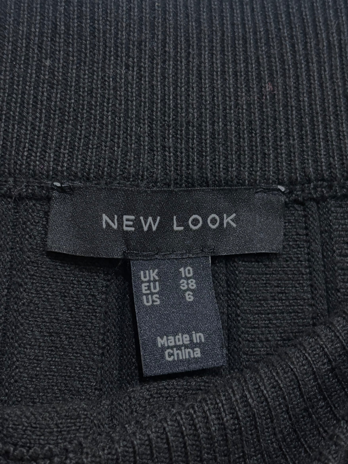 New Look skirt label showing UK 10 EU 38 US 6