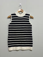 Striped sleeveless top with contrast ribbed collar and hem