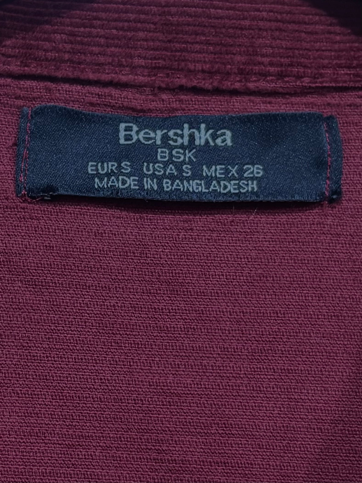 Bershka BSK label showing size S