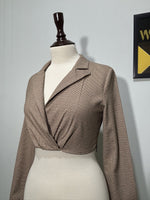 Checked cropped top with notched lapels and long sleeves side view