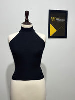 Black ribbed high-neck sleeveless top front view