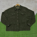 Olive green dual pocket drop-shoulder button-down shirt