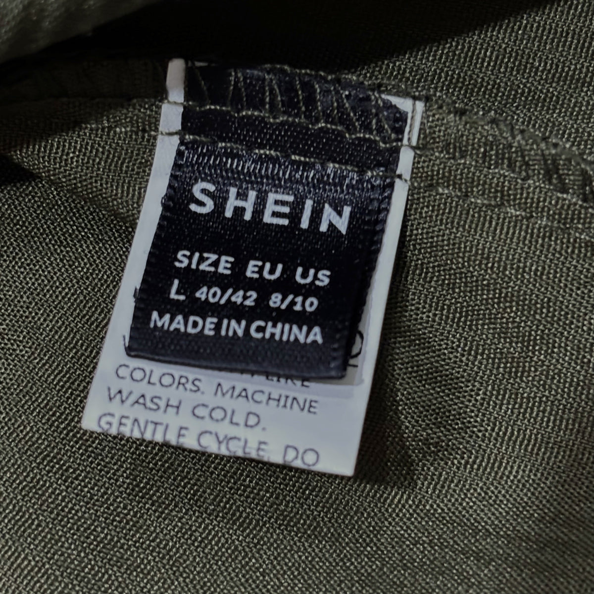 SHEIN size label L EU 40/42 US 8/10