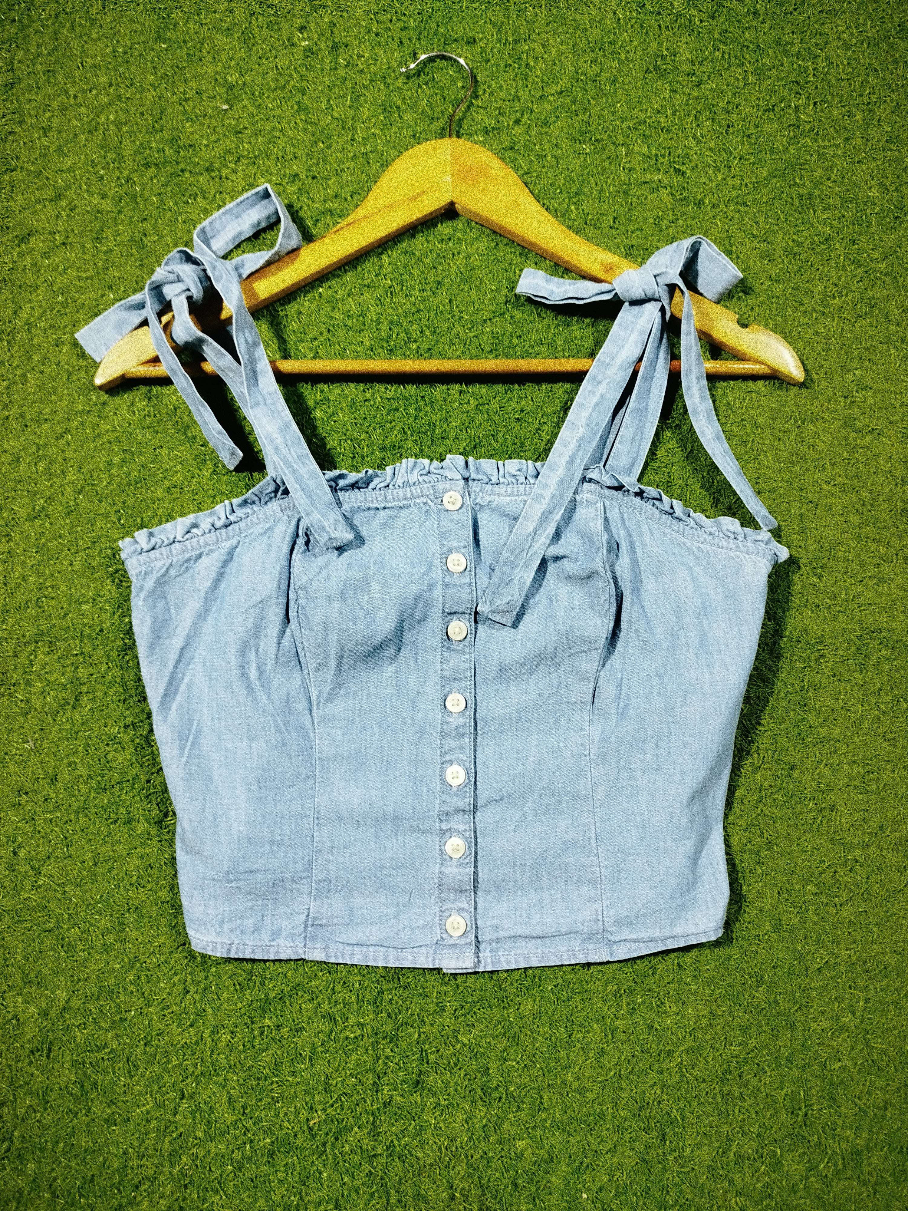Tie-up strap button-down denim crop top western preloved