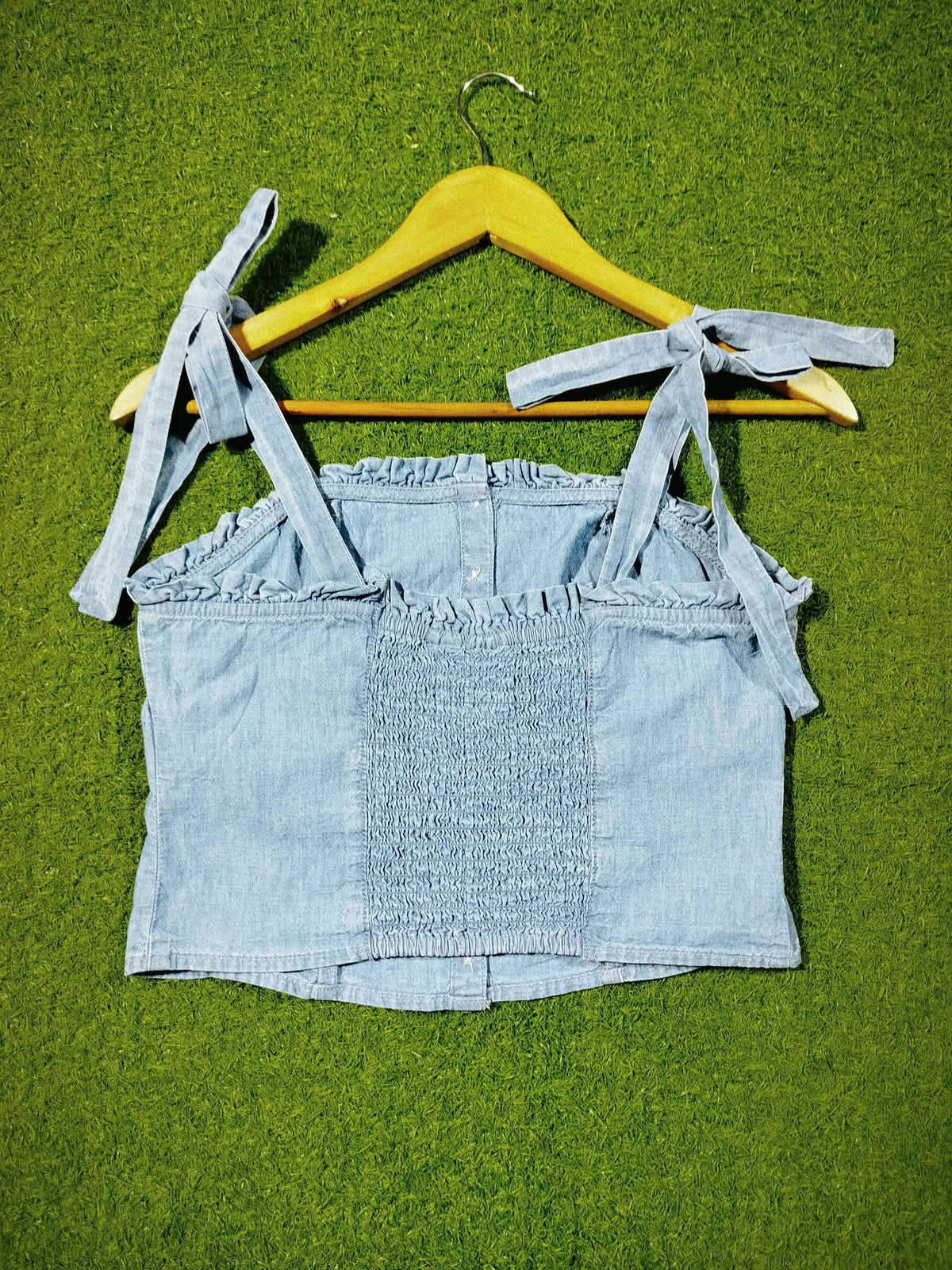 Tie-up strap button-down denim crop top western preloved