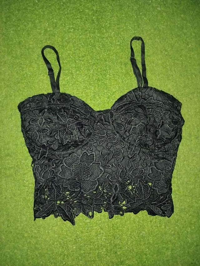 Black Floral Lace Bralette Crop Top