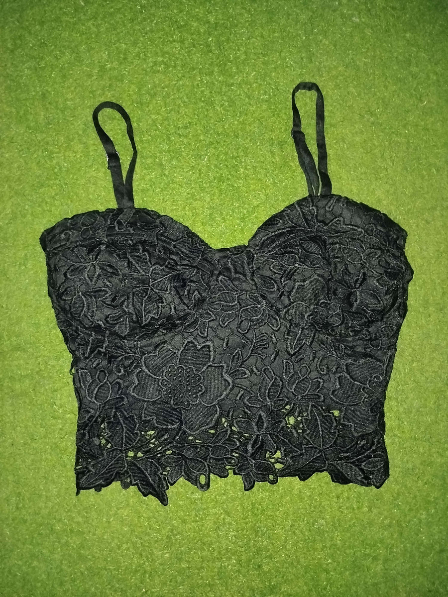 Black Floral Lace Bralette Crop Top western preloved