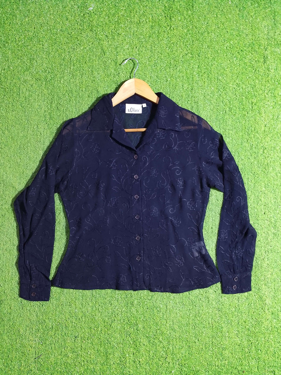 Embroidered Sheer Button-Down Shirt western preloved
