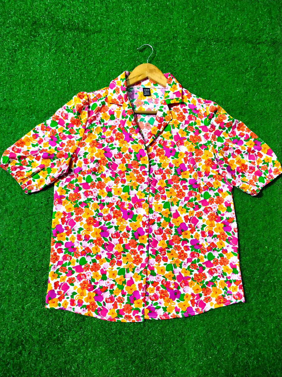Floral Puff Sleeve Resort Shirt
