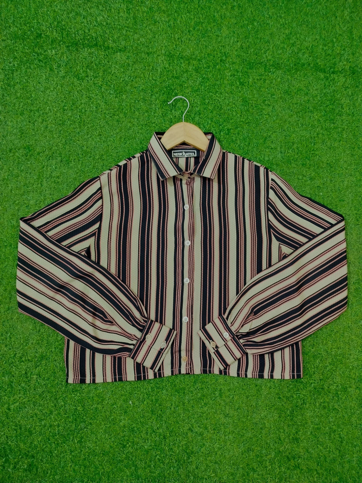 Striped Boxy Crop Shirt western preloved