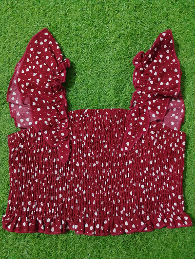 Heart Print Smocked Ruffle Strap Crop Top western preloved - alternate view