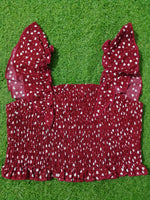 Heart Print Smocked Ruffle Strap Crop Top