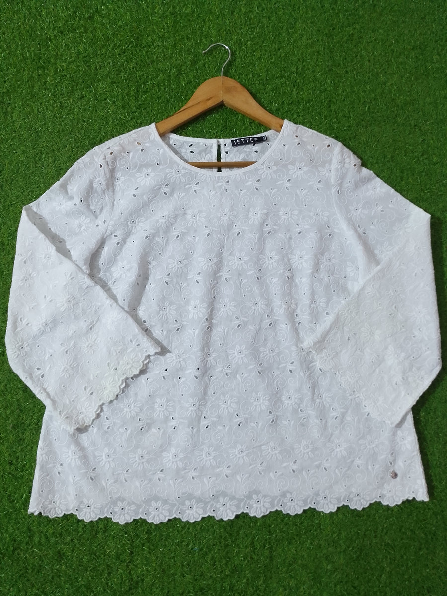 White Broderie Anglaise Long Sleeve Blouse