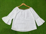 White Eyelet Cotton Bell Sleeve Off-Shoulder Top
