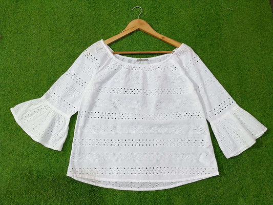 White Eyelet Cotton Bell Sleeve Off-Shoulder Top western preloved - alternate view