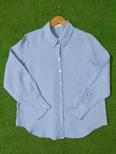 Sky Blue Cotton Full Sleeve Button-Down Shirt western preloved