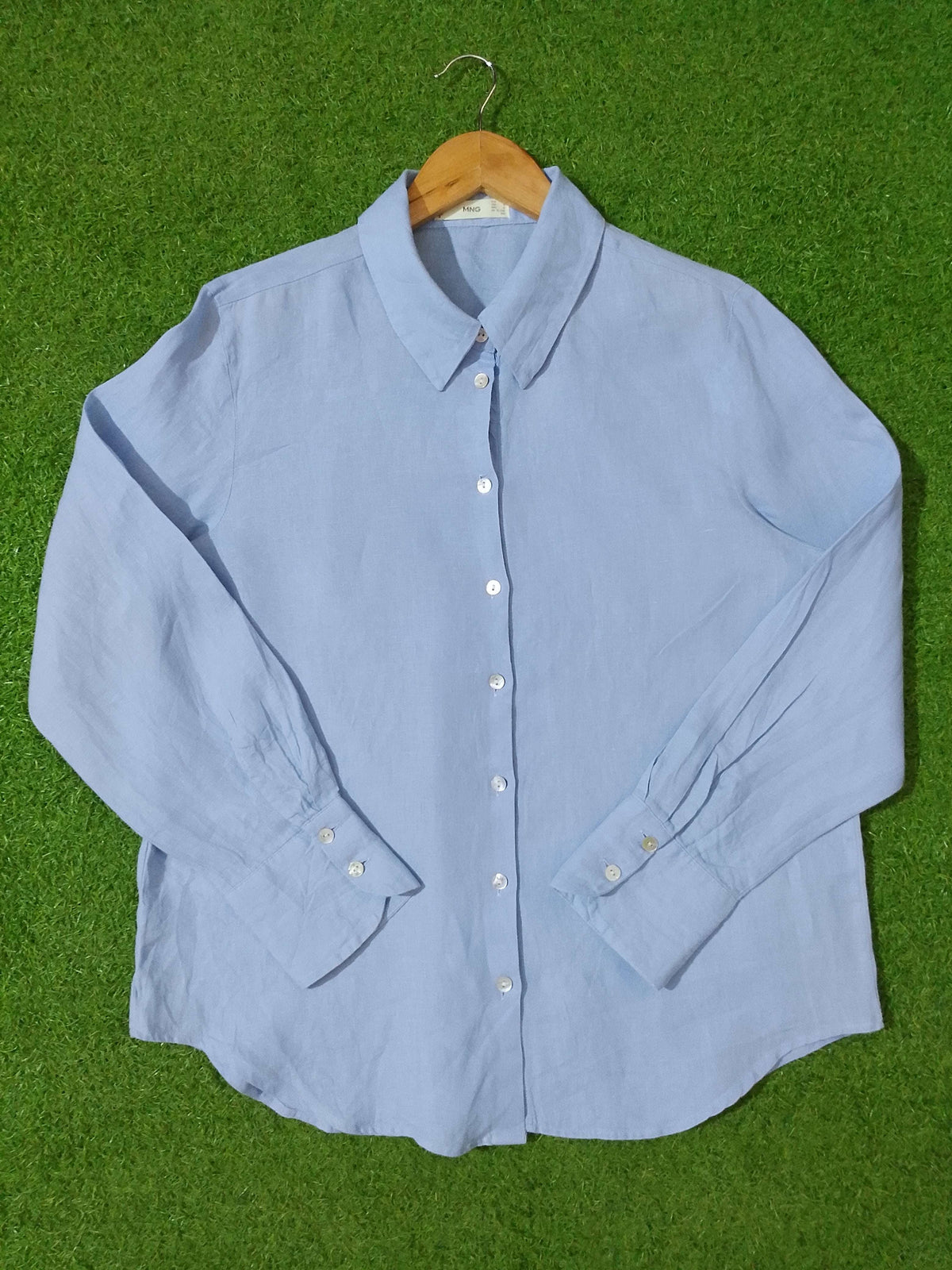 Sky Blue Cotton Full Sleeve Button-Down Shirt western preloved