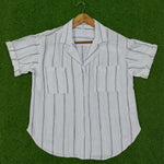 White & Black Striped Viscose Linen Short Sleeve Cuban Collar Shirt western preloved