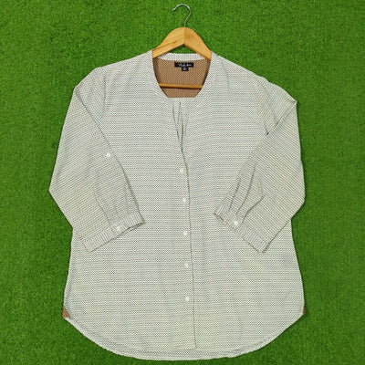 White Micro Dot Print Chiffon 3/4 Sleeve Collarless Shirt western preloved - alternate view