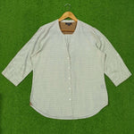 White Micro Dot Print Chiffon 3/4 Sleeve Collarless Shirt western preloved