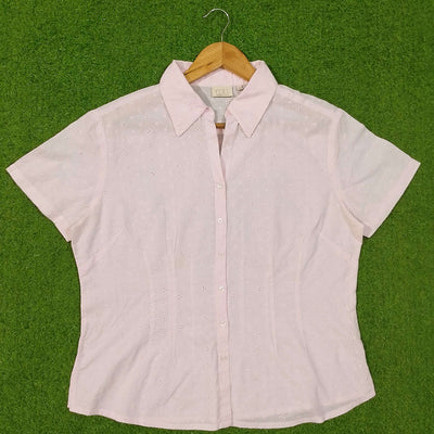 Light Pink Eyelet Cotton Short Sleeve Button-Down Shirt western preloved
