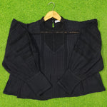 Black Lace Crochet Insert Puff Sleeve Flowy Top