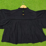 Black Lace Crochet Insert Puff Sleeve Flowy Top