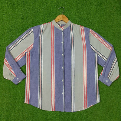 Multicolor Striped Cotton Mandarin Collar Full Sleeve Shirt western preloved - alternate view