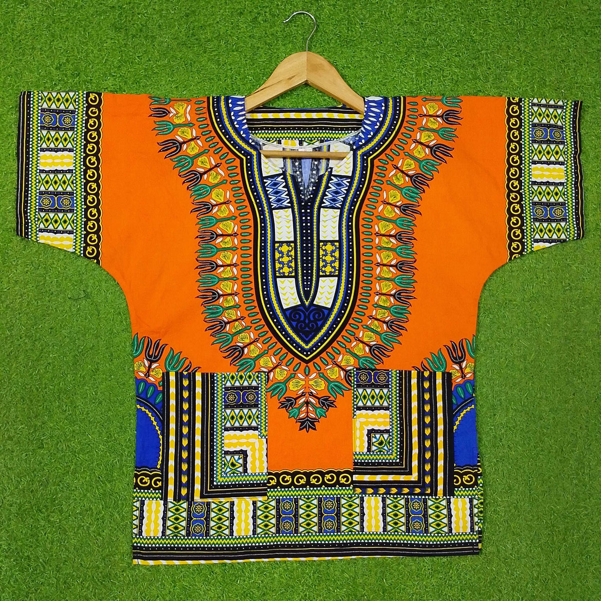 Orange African Dashiki Print Drop Shoulder Cotton Top western preloved