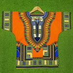 Orange African Dashiki Print Drop Shoulder Cotton Top