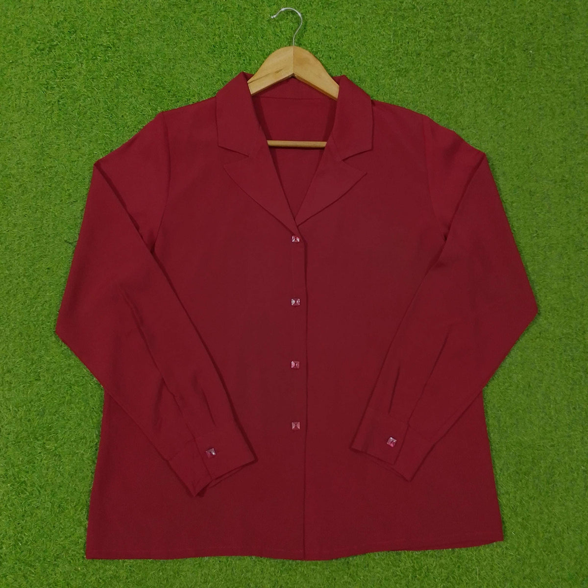 Maroon Chiffon Full Sleeve Button-Down Shirt western preloved