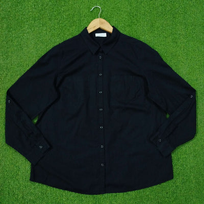 Solid Black Cotton Button Down Shirt western preloved - alternate view