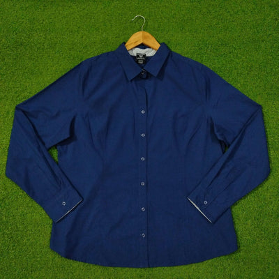 Solid Navy Blue Cotton Button Down Shirt western preloved