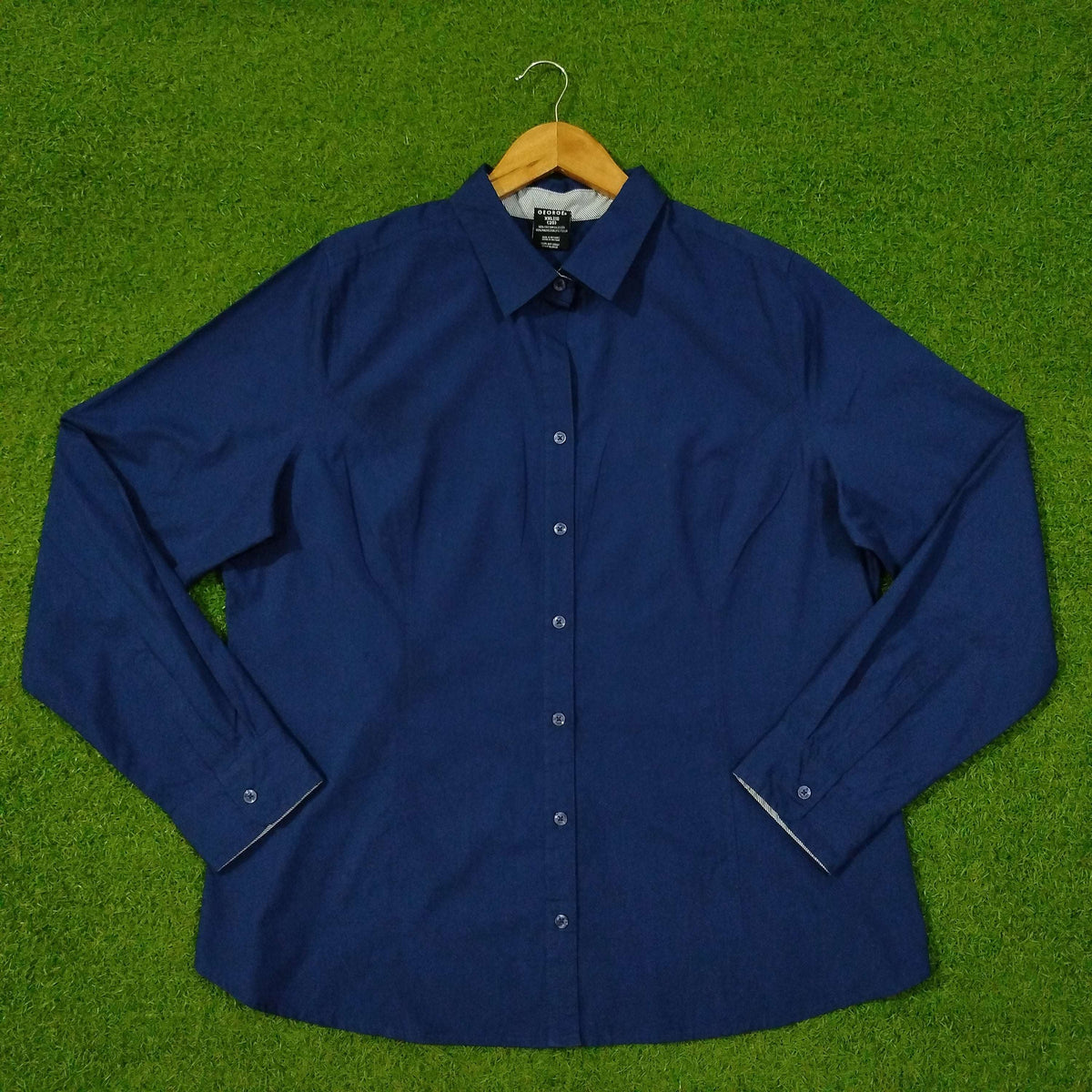 Solid Navy Blue Cotton Button Down Shirt western preloved