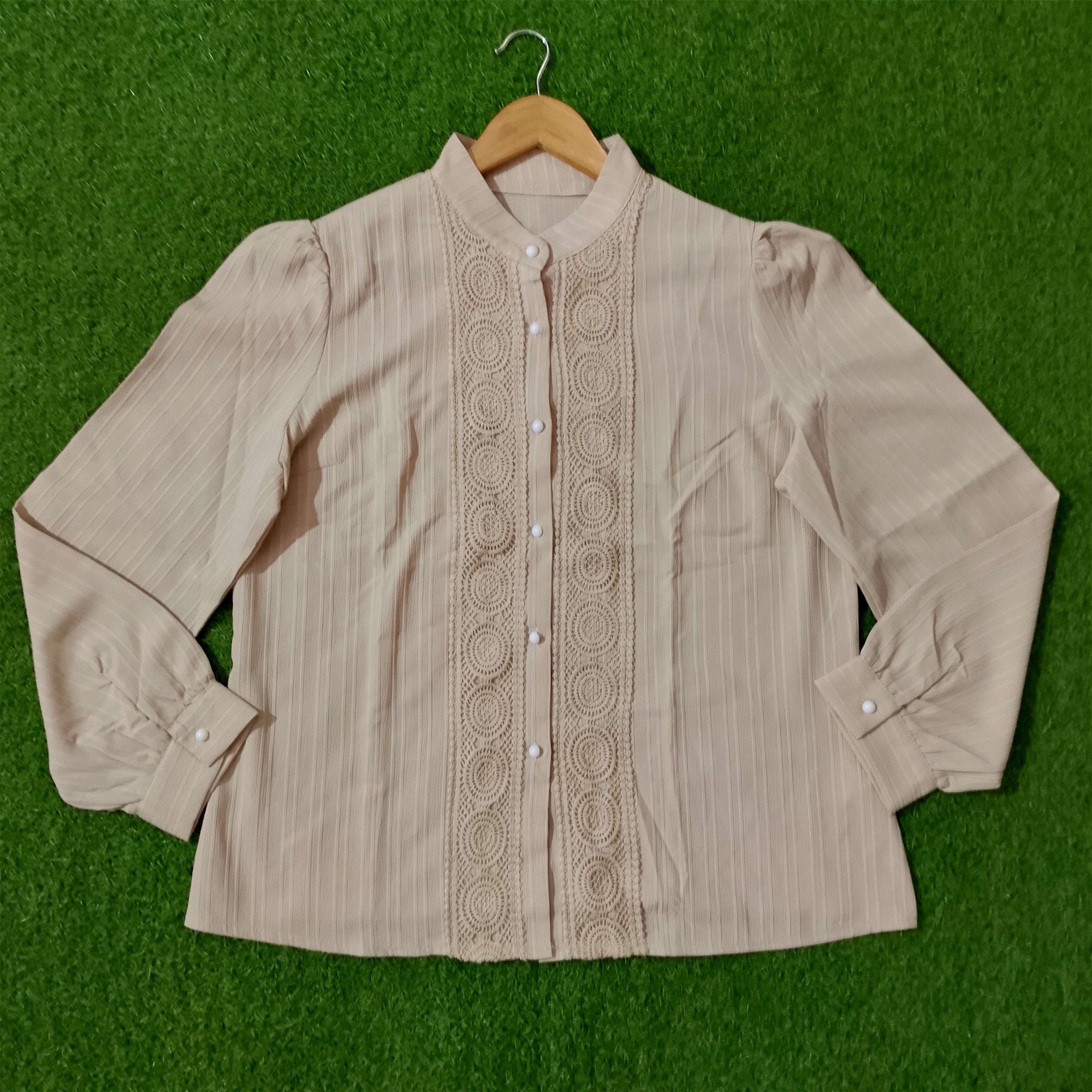 Beige Lace Detail Button-Down Shirt for Women western preloved