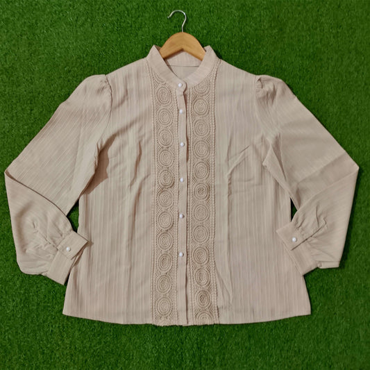 Beige Lace Detail Button-Down Shirt for Women western preloved
