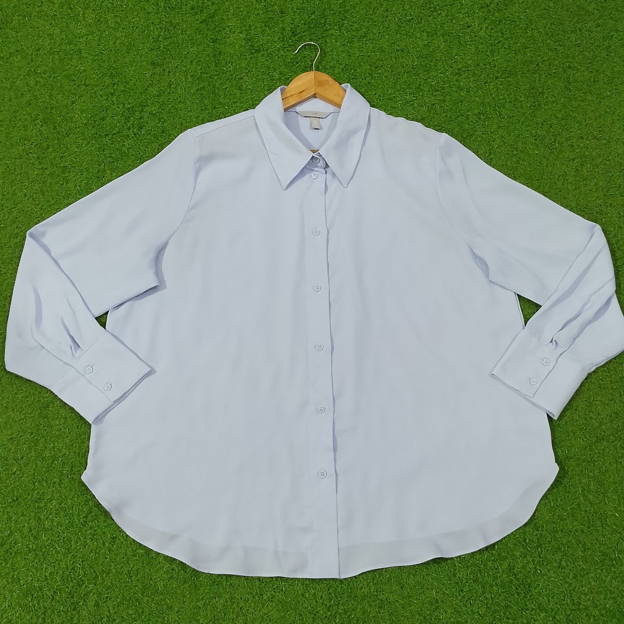 Oversized Collar Button-Down Curved Hem Full Sleeve Shirt