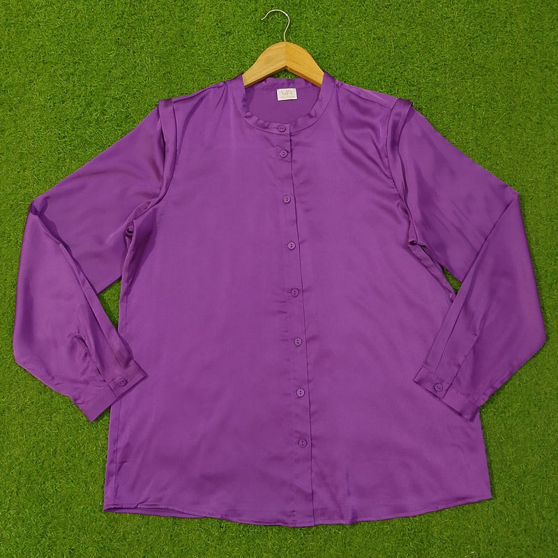 Band Collar Ruffle Neck Button-Down Full Sleeve Shirt