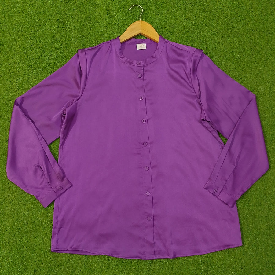 Band Collar Ruffle Neck Button-Down Full Sleeve Shirt